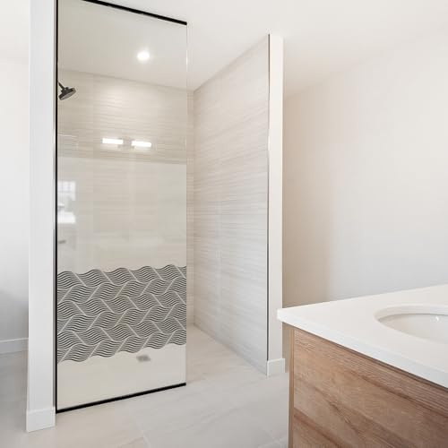 yabaduu Film anti-regards, pour cabine de douche, motif de vagues, en verre dépoli, imperméable, motif de vagues, film décoratif YX001-23 (noir, 50 x 80 cm)