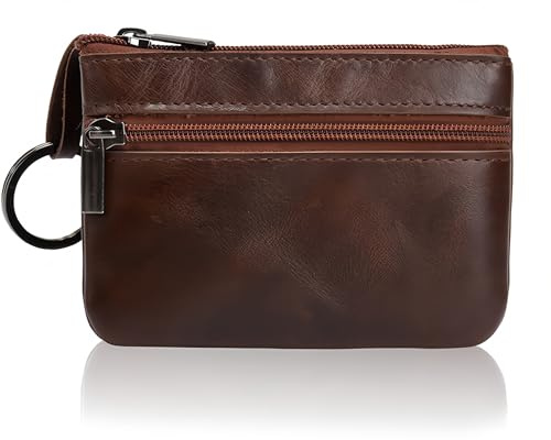 NICECONE Porte-monnaie en cuir pour homme, 10,5 x 7,5 cm, mini portefeuille avec 2 poches zippées (cartes) et porte-clés, pochette compacte pour monnaie, clés, cartes de crédit, cadeau pour homme
