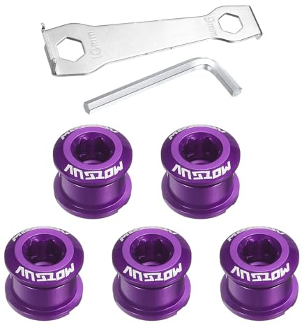sourcing map Single Chain Ring Bolts Aluminum Alloy Bicycle Crankset Nut Chainwheel Screws with Mountain Wrenches for Road Bike Mountain Bike