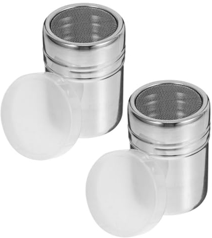 Zerodeko 2pcs Stainless Steel Fine Mesh Powder Shaker with Lid for Cocoa Sugar and Baking Easy to Clean Versatile Sprinkler for Coffee Drinks and Desserts