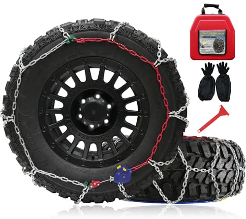 Snow Chains for Pickup Trucks, 2 Piece x 12mm, 1 Minute Quick Installation Tire Chains with Automatic Tensioner, Heavy-Duty Emergency Tire Traction Chain for Pickup Trucks and Off-Road SUVs (HYR-A)