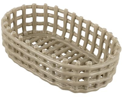 Baroni Home, geflochtenes Mehrzweck-Keramik-Aufbewahrungskörbchen, Obstkorb, Tischmitte, Schlüsselhalter, oval, taupe, 25 x 17 x 8 cm