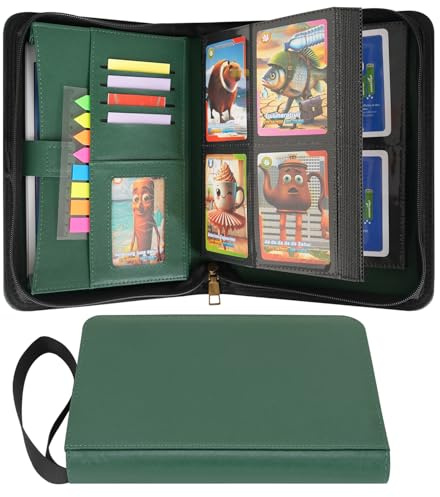 Wonderpool Card Binder A5 Album Zippered 4-Pocket Trading for 240 Cards - Leather PU Card Holder Collection Storage Folder, Side-Loading for Photo Pokemon, MTG, TCG, Yugioh, Sports Cards (Green)