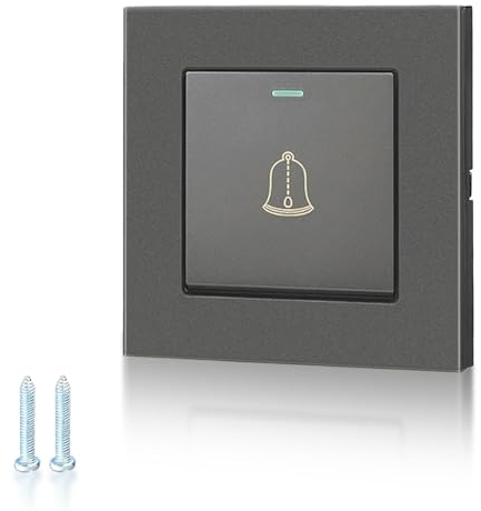 GVSS Türklingelknopf für den Außenbereich, wasserdicht, 220 – 250 V, 16 A, Grau, Schalter aus Hartglas mit 2 Schrauben, für den Gebrauch zu Hause oder Hotel, Unterputz-Design für Eingangstüren