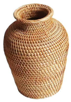 LALAFINA Handwoven Rattan Flower Vase Natural Decorative Woven Vase for Home Desktop Living Office Rustic Planter Gift for Housewarming and Holidays