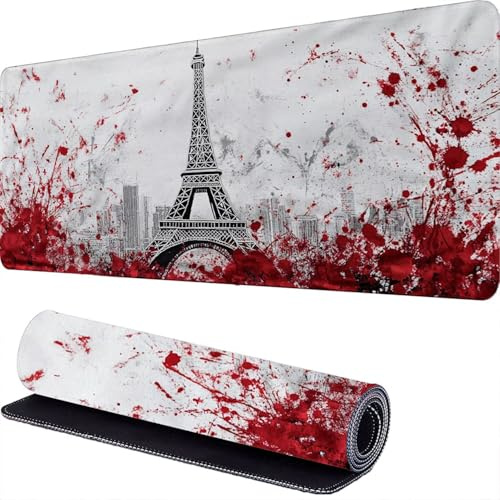 La Tour de Fer Tapis de Souris Gamer 1200 x 600 x 3mm Rouge Tapis Souris XXL Extended Mousepad Desk Mat avec Base en Caoutchouc Antidérapant, Mouse Pad pour Ordinateur, PC, Bureau, Maison r-595