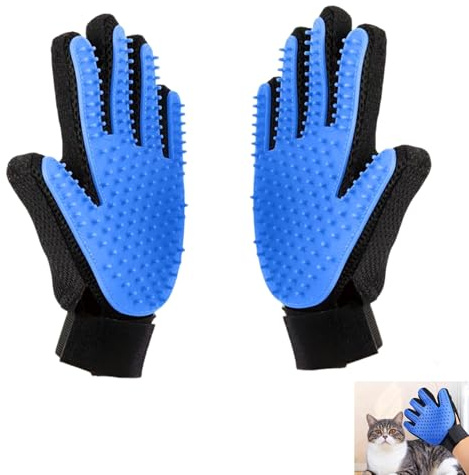 Bgfaquri 2 Pièces Gant de Toilettage pour Animaux de Compagnie, Gant Brosse Chat Chiens pour Enlever Les Poils Morts de Chien, Chat, Cheval et Autres Animaux à Poils Longs, Courts ou Bouclés, Bleu