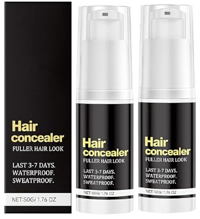 Lot de 2 correcteurs de cheveux noirs 50 g, crème de remplissage imperméable et résistante à la transpiration pour cheveux clairsemés, look instantanément plus complet pour homme et femme, correcteur