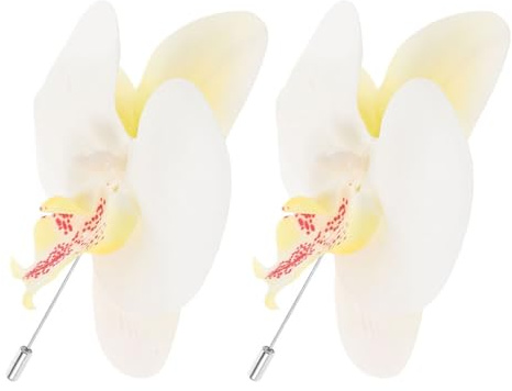 TEHAUX Broche Orchidée en Soie Blanche, Lot de 2 Épingles à Boutonnière Élégantes pour Hommes, Accessoires Formels pour Bals, Mariages et Occasions Spéciales