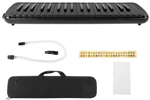 Melodica mit 37 Tasten, Blasinstrument für Anfänger mit Blasrohr und Tragetasche, Modell F-37s in Rot, Blau und Schwarz – ideal zum Musizieren und Lernen (Schwarz)