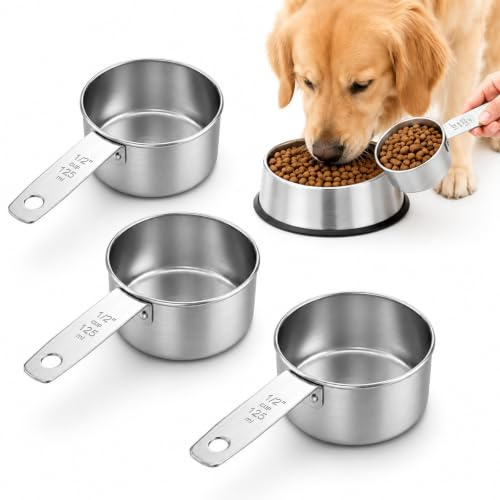 Classicseali 3PCS Dog Food Scoop Measure,1/2 Cup Dog Food Scoop | Stainless Steel 125ml 1/2 Cup Measuring Scoop, for Feeding Pet, Wet and Dry Ingredients, Dishwasher Safe,Silver