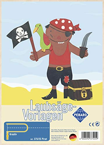 Pebaro 375/2S Laubsägevorlage Pirat, 3mm Sperrholz DIN A 4, Motiv vorgedruckt, aussägen mit Laubsägebogen, basteln, anmalen, fertig, Laubsägen, Basteln mit Holz, Geschenkidee