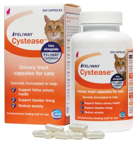 Feliway Cystease 300 Capsule Pack, 300 Feliway Cystease Capsules For Cats Urinary Tract Infection Treatment, Cat Supplements To Help Stress Related Bladder Issues And Reduce Cat Anxiety In Your Pet