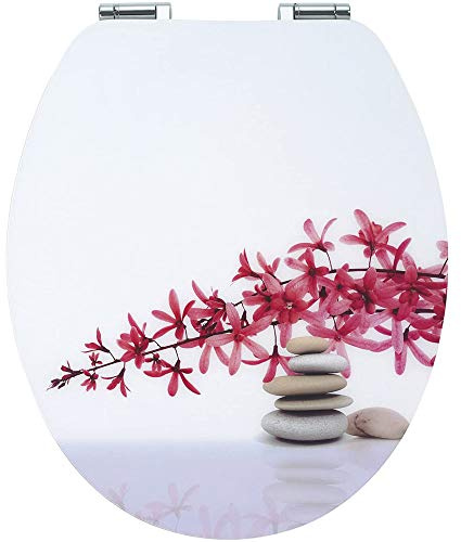 Wirquin 20723914 Abattant WC avec frein de chute Diplomat, motif Zen avec pierres et fleurs
