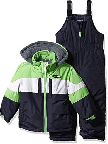 LONDON FOG Big Boys' 2-Piece Colorblock Snow Bib and Jacket Snowsuit, Green 8