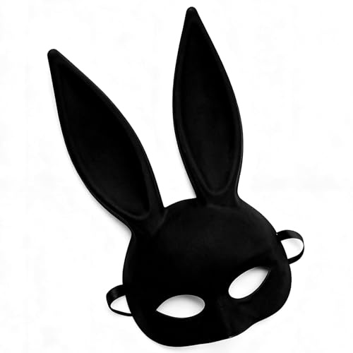 lulalula Plastikhasenmaske mit Ohren für Halloween,Geburtstag,Party,Cosplay,Abschlussball,Ostern für Unisex-Erwachsene Schwarz
