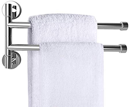PHOEWON Portasciugamani girevole in acciaio inox cromato, da parete, con 2 barre girevoli, porta asciugamani oscillante per cucina, bagno, WC