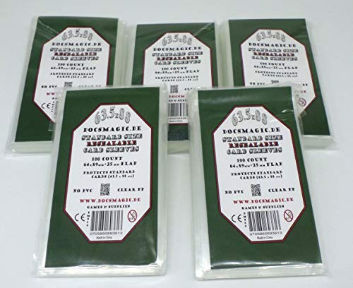 docsmagic.de 5 x 100 Resealable Card Sleeves Standard Size 64 x 89 + Flap - Wiederverschliessbar