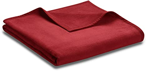 biederlack® flauschig-weiche Kuschel-Decke aus Baumwolle und Polyacryl I Made in Germany I Öko-Tex I nachhaltig produzierte Sofadecke I einfarbige Wohn-Decke Cotton Uni - Samt-rot in 150x200 cm