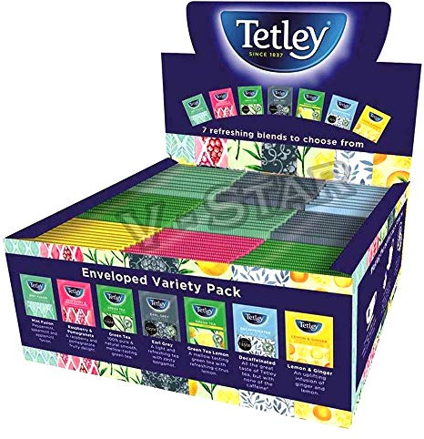 TETLEY TAG ENVELOPED Variety Pack Tea Bags 7 Mixed Flavours / 90 Bags (1 Box)