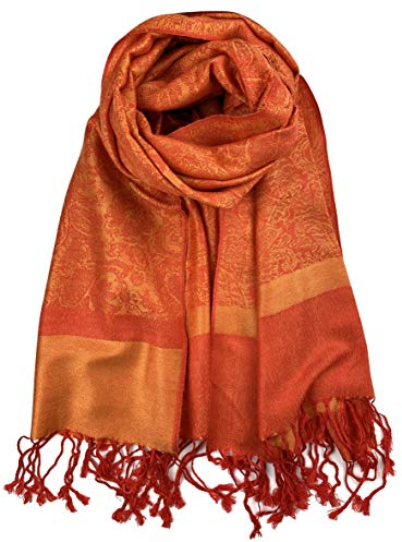Plum Feathers Zweifarbiger Pashmina-Schal mit Paisley-Muster im Vintage-Stil. - Orange - Einheitsgröße