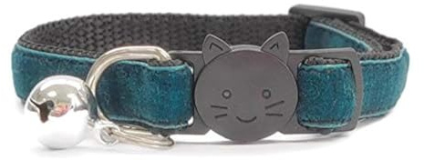 Velvet Cat Collars with Bell | Quick Safety Release Breakaway Buckle | Handmade in the UK | Available in Cat & Kitten Size | Emerald Green Velvet