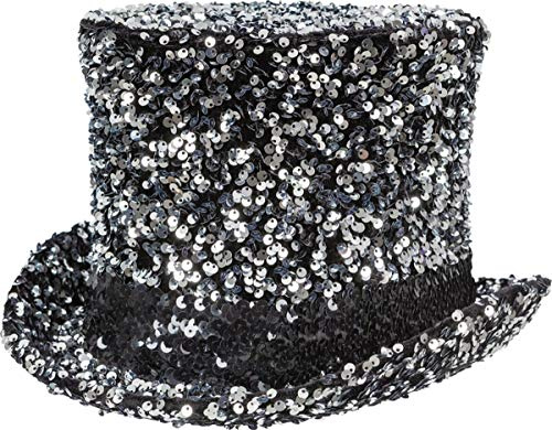 Zylinder Pailletten Hut Karneval Fasching Kostüm Zubehör silber Gr. 59-61