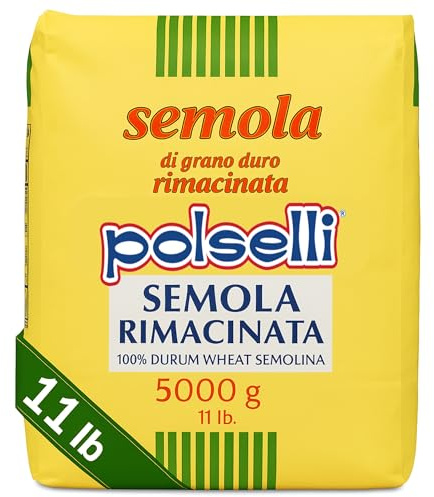POLSELLI Italian Semola Flour, 11 lbs (5 kg), Fine Ground Semolina Rimachinata for Fresh Pasta, Bread, Durum Wheat, Product of Italy,