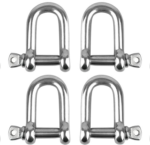 4 Pcs M6 Commercial D-Shackle Ring,Stainless Steel D Ring Shackle Lock,For Marine Mounting, Camping, Sports Accessories