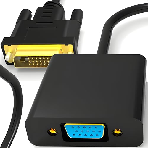 Retoo Conversor DVI VGA de 26 cm, DVI-D 24+1 a VGA, soporta 1920 x 1200, 1080p 60 Hz, Adaptador VGA, DVI Macho y VGA Hembra, Digital a analógico para PC, Tarjetas gráficas, Juegos