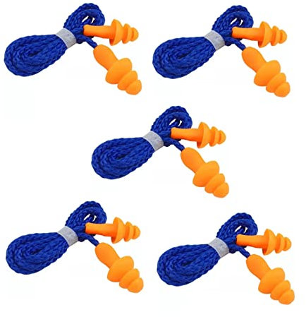 Meiyea 5 Pairs Corded Ear Plugs Reusable Silicone Earplugs with String Banded Ear Plug Sleep Noise Cancelling for Hearing Protection