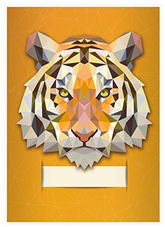 Kartenkaufrausch 8x Starke Raubkatzen DIN A4 Schulhefte, Schreibhefte mit polygonalem Tiger in gelb Lineatur 2x 0 (blanko Heft)