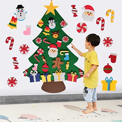 Filz Weihnachtsbaum, Neujahrs-Wandbehang-Dekorationen, Home Tür Wand Weihnachten Dekoration, DIY Filz-Weihnachtsbaum mit 26 Stück abnehmbaren Ornamenten