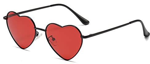 RUNHUIS Polarisiert Herzform Sonnenbrille Damen Herren Hippie Herz Brille Vintage Liebe Sonnenbrille für Festival Party Gold Metallrahmen mit UV400