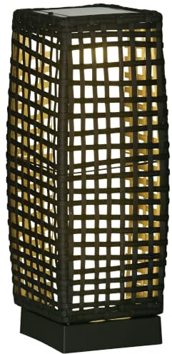 Outsunny Outdoor Rattan Solar Laterne, gebürstet PE Wicker Patio Garten Laterne wtih Auto On/Off Solar betriebene LED-Leuchten für Innen-und Außenbereich, Veranda, Hof, Rasen, Hof, grau