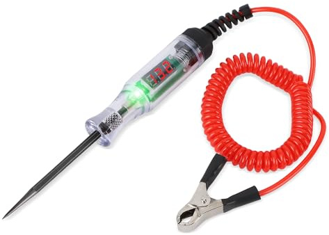 6V 12V 24V DC Car Circuit Tester, Insulation Tester,Voltage Tester with Crocodile Clip & Indicator Light Automotive Long Probe Pen Electrical Circuit Continuity Tester with Digital Display