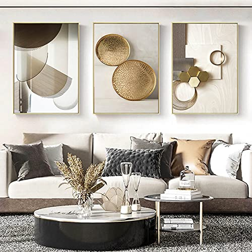 HEHGVCF Abstrakte Marmor Leinwand Bilder Beige Gold Bilder Poster Set Marmor Abstrakte Geometrie Kunstdruck Leinwandbilder 3er Set Kein Rahmen (Geometrie,30x40cm)