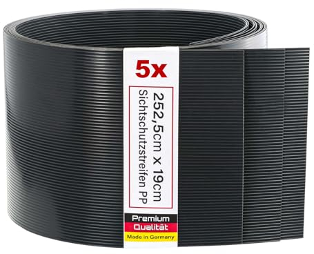 Zaunrebell - Sichtschutzstreifen aus PP - 252x19 cm für Doppelstabmattenzaun, Gittermattenzaun - Made in Germany (5 Streifen, Anthrazitgrau)