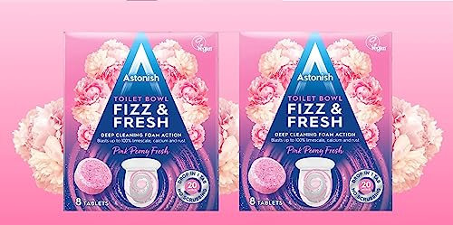2 x Boxes Of Toilet Bowl Cleaner 8 Tablets Fizz & Fresh Foaming Tabs Pink Peony Fresh Scent