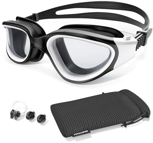 Fulllove Swimming Goggles, Tenfold Long-Lasting Anti Fog Swim Goggles Adult Men Women No Leakage With Nose Clip Earplugs