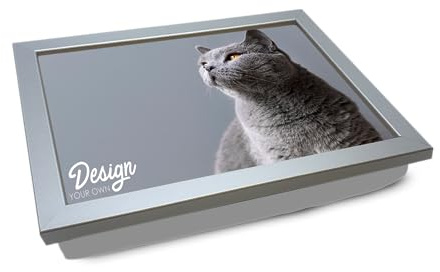 Design Your Own Personalised Photo Lap Tray. Handmade Wooden Frame, Beanbag Cushioned Base | Use Your Photo | Computers, Laptops, Meals, Food, Dinner, Serving, Laptray With Cushion (Silver)