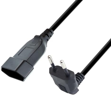 RIIEYOCA 90 graders europeisk rak vinklad förlängningskabel, typ C hane - hane till typ C hona, 2,5A/250 V, 0,75 mm² för PC, dator, bildskärm, TV, hushållsapparater, svart (0,3 m)