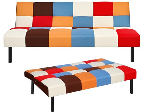 Panana Sofa Bed Click Clack Modern Sleeper Sofa Settee Rainbow Patchwork for Living Room/Guest Room