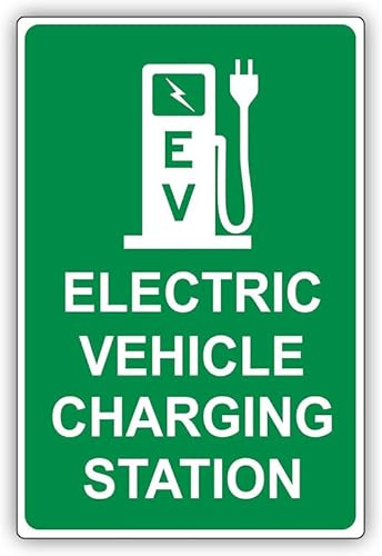 Electric Vehicle Charging Station Reserved Spot With Graphic Alert Caution Warning Aluminum Metal Tin Sign Plate 8x12 inch