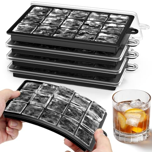 Kimsky Eiswürfelform, 4 Pack Eiswürfelform Silikon, 15 Fächern Eiswürfelbehälter mit Deckel BPA Frei, Einfachen Lösen Eiswürfelformen Geeignet für Cocktail Whiskey Kaffee Eiscreme, Schwarz
