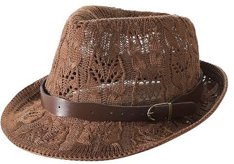 Unisex Mesh Trilby Hats for Men Women Fedora Summer Hats Classic Bowler Hats Cap Elegant Panama Hat Short Brim Jazz Cap Homburg Party Hat Gangster Hat Vintage Gentleman Jazz Hat Knitted Mesh Hat Adult