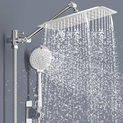 Hombasing Duschset Rostfreie Stähle Regendusche Ohne Armatur Duschkopf mit Schlauch Duschsystem Handbrause mit 5 Sprühmustern 9.6 Inch Square Regendusche Duschkopf (Ausgenommen Führungsschienen)