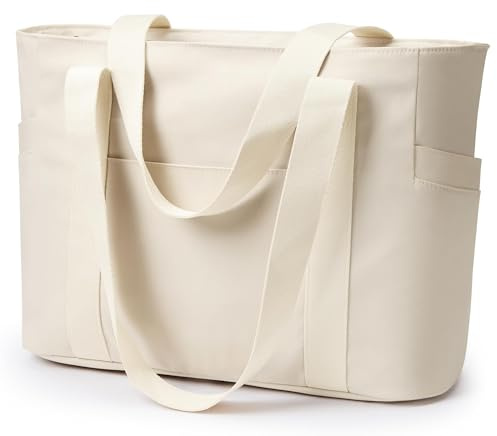 KALIDI FANCY FOREST - Grand sac à main avec compartiment pour ordinateur portable de 15,6 pouces - Pour le travail, l'université, les voyages, la plage, le sac de travail, le sac d'université, beige