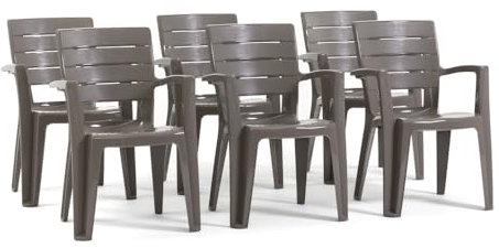 SIEDITI FUORI E DENTRO Sedie da giardino ed esterno Anita in polipropilene impilabili con braccioli (6, Tortora)