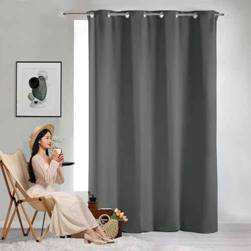 GAIFNAG Verdunkelungsvorhang Grau 1 Stück 100 x 200 cm Wohnzimmer Lärmschutz/Kälteschutz Warm mit Ösen Verdunklungsvorhang Ösenschal für Fenster, Zuhause, Terrasse, Dunkelgrau